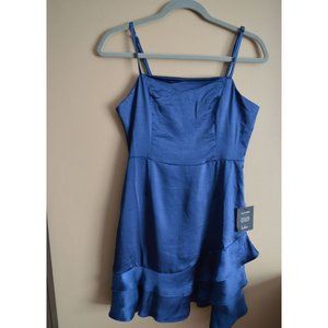 Lulus Dreams Come True Navy Blue Satin Ruffled Mini Dress